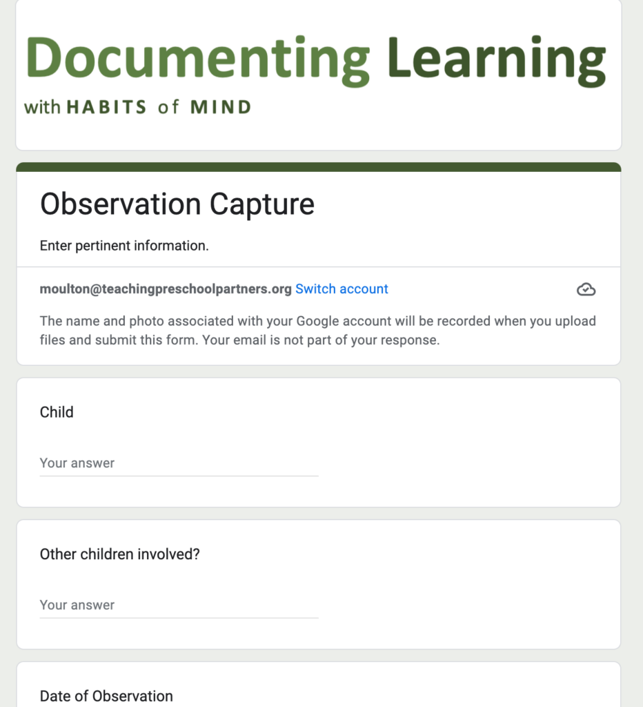 Observation Capture - Teaching Preschool Partners